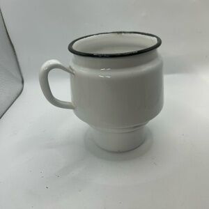 White Black Rim Vintage Camp Coffee Pot Perforated Basket‎ Outdoor Rustic